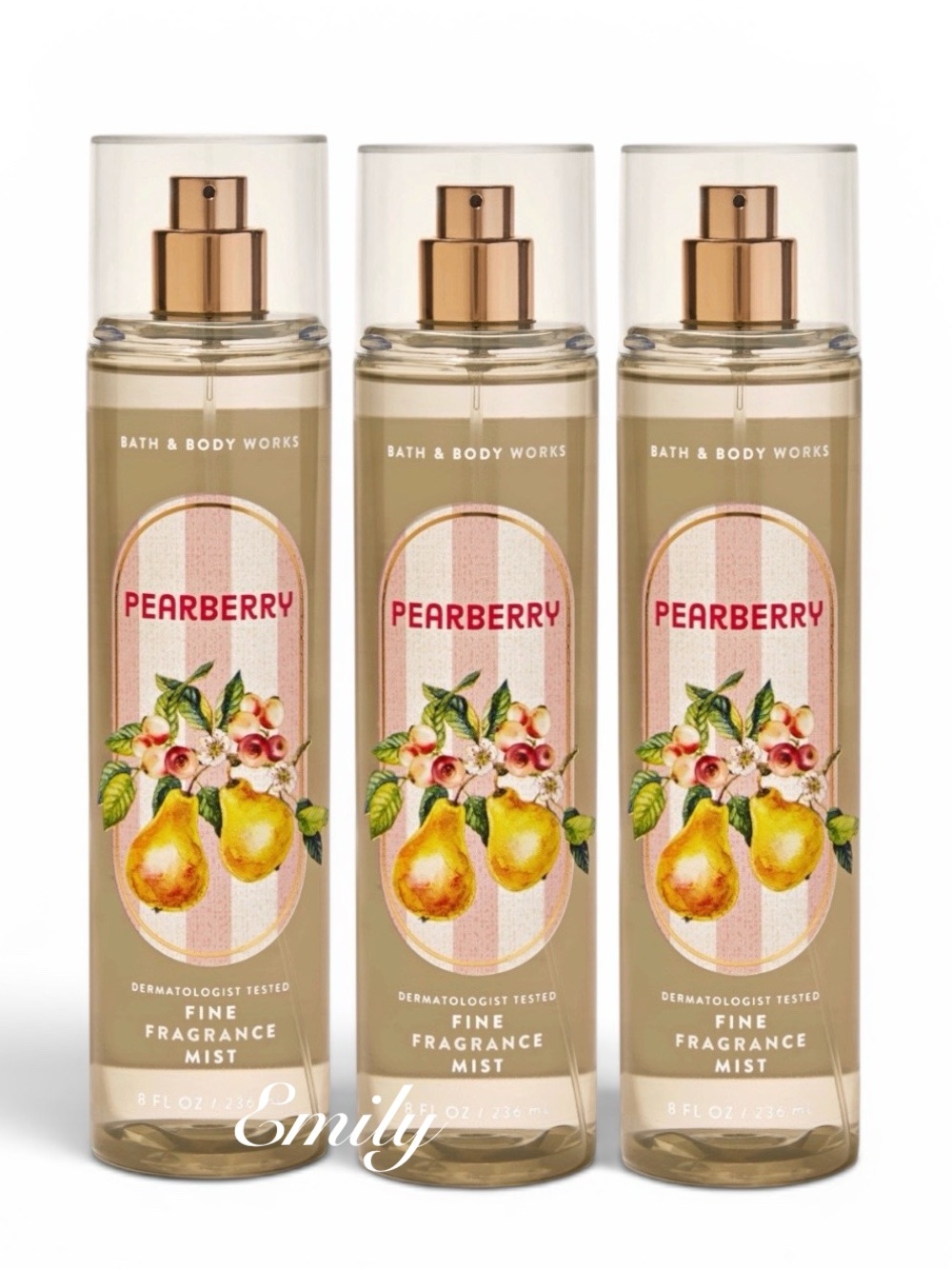 3X Bath & Body Works PEARBERRY Fine Fragrance Mist Spray Collection Set Bundle